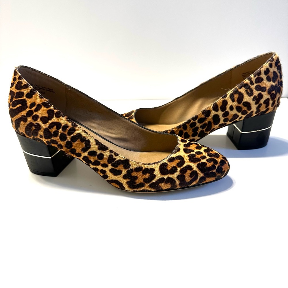 Aubrey Lynn Womens Amanda Pump Block Heels Shoes Brown Leopard Calf Hair 9M